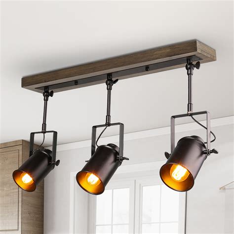 LNC Track Lighting Industrial Wood Canopy Ceiling Lights 3-Light Adjustable - Walmart.com