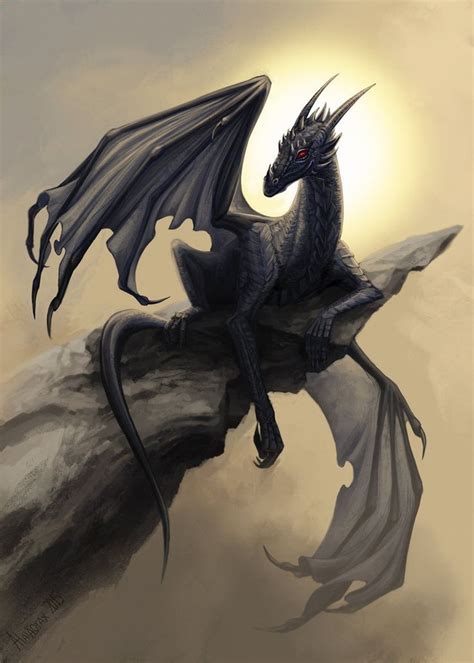 Black dragon | on a cliff | Fantasy creature art | dragons | Dragon ...