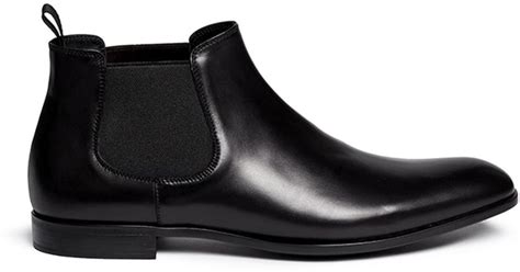 Giorgio Armani Low Cut Leather Chelsea Boots in Black for Men | Lyst