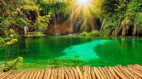 Beautiful Sunbeam View On Rocks And Waterfalls In Forest 4K Nature HD desktop wallpaper ...