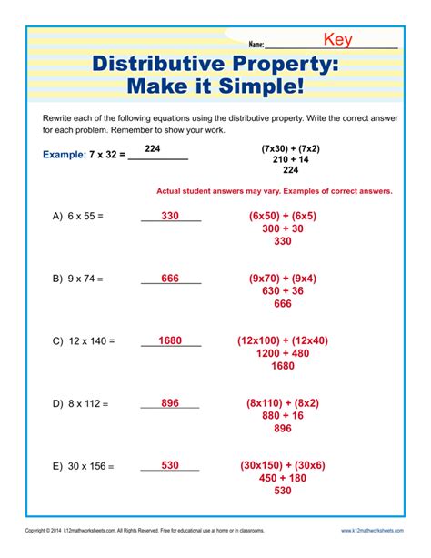 Distributive Property Math Worksheets