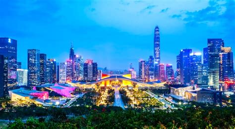 Premium Photo | Night view of urban architecture in shenzhen