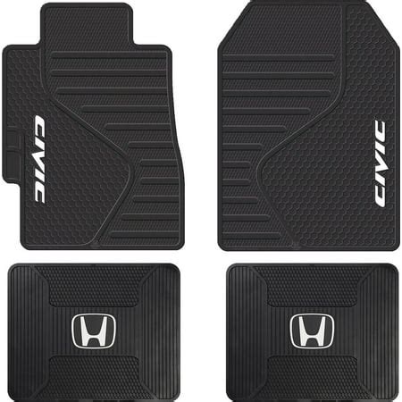 4 Piece Honda Civic Logo Black ALL Weather Heavy Duty Rubber Front ...