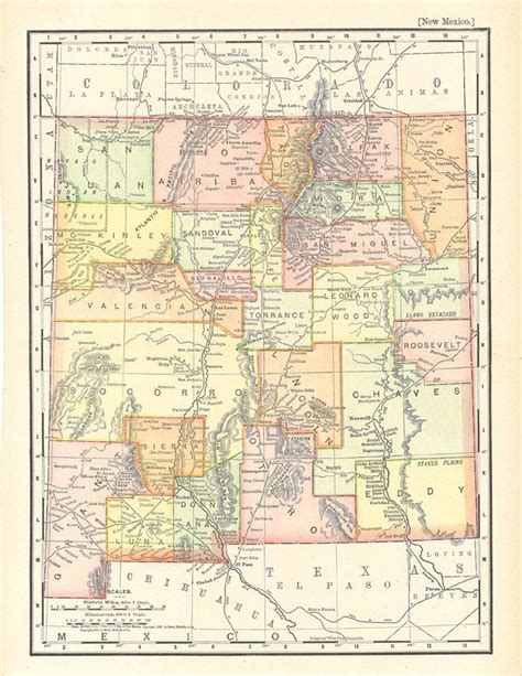 Vintage Map of New Mexico Beautiful Old Map | Etsy | Printable maps ...