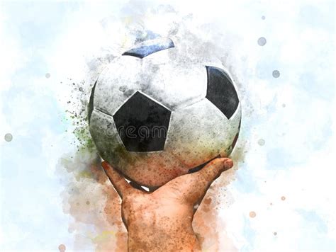 Abstract Hand Holding Soccer Ball Watercolor Painting. Stock ...