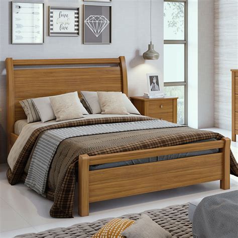 Cama de Casal Madeira em MDP e MDF Rovere Naturale Reali Lopas | Lojas Edmil