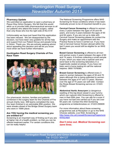 Newsletter Autumn 2015 - Huntingdon Road Surgery