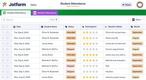 School Attendance Sheet