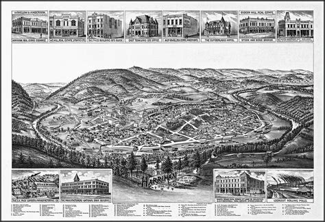 Harriman Tennessee Vintage Map Aerial View 1892 Black and White Photograph by Carol Japp - Pixels