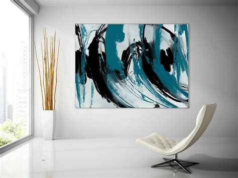 Turquoise Black Textured Modern Art Large Original Painting,Painting On Canvas Modern Wall Decor ...