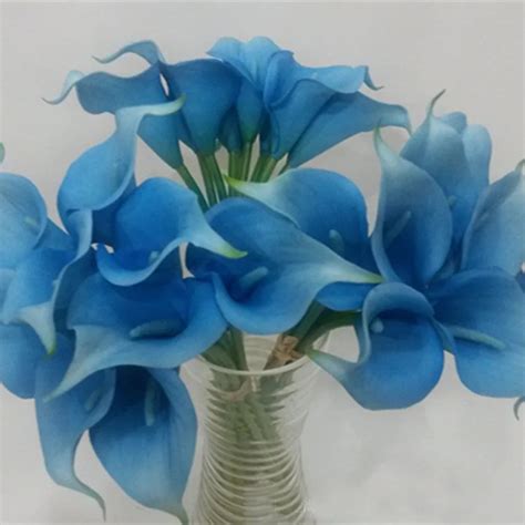 Tuquoise Calla Lily Bouquet 9 Stems Mini Calla Lily Bouquet Dark Blue Calla Lilies Bridal ...