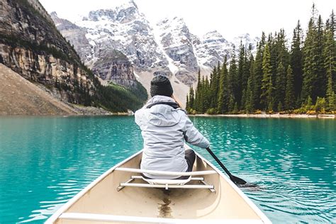 Canoeing at Moraine Lake in Banff National Park - Wander The Map