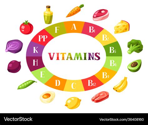 Vitamin food sources chart with products icons Vector Image