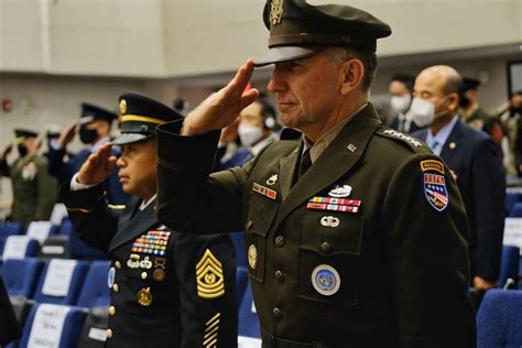 .USForcesKorea commander Gen. Robert Abrams wears the new USArmy Green Service Uniform during a ...