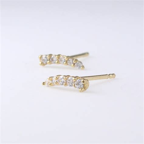 14K Solid Gold Bar Stud Earrings 14K Gold Bar Studs Simple - Etsy