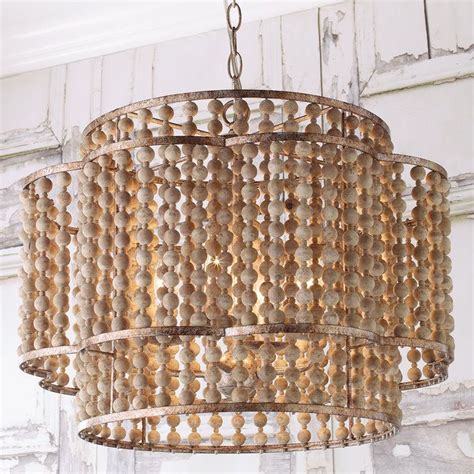 Rustic Beaded Layered Petal Chandelier | Wooden bead chandelier, Rustic beads, Wood bead chandelier