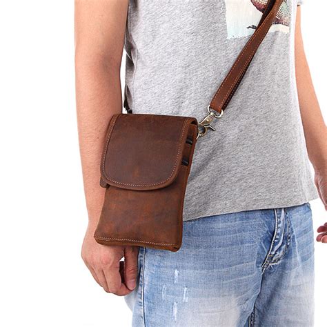 Cool Brown Leather Mens Mini Shoulder Bag Belt Pouch Belt Bags For Men ...