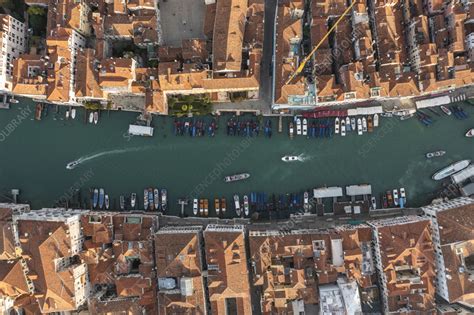 Aerial view of boats on Grand Canal in Venice, Italy - Stock Image ...