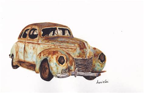 Rusty Old Car, Painting by Anniegc | Artmajeur