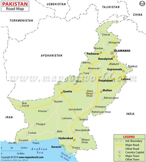 Pakistan Road Map with Major Cities and Roads