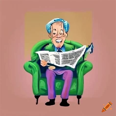 Cartoon man enjoying reading a newspaper in an armchair on Craiyon