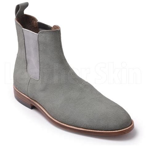 Men Gray Grey Chelsea Suede Leather Boots - Leather Skin Shop