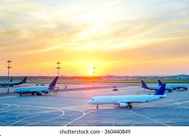 Airport Many Airplanes Beautiful Sunset Stock Photo 324754607 ...