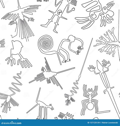 Vector Seamless Pattern, Nazca Lines Creatures from Nazca Desert in ...