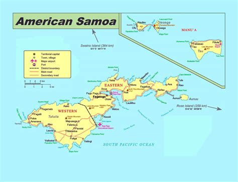 Large political map of American Samoa with roads, cities, villages, airports and ports ...