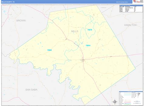 Mills County, TX Wall Map Basic Style by MarketMAPS