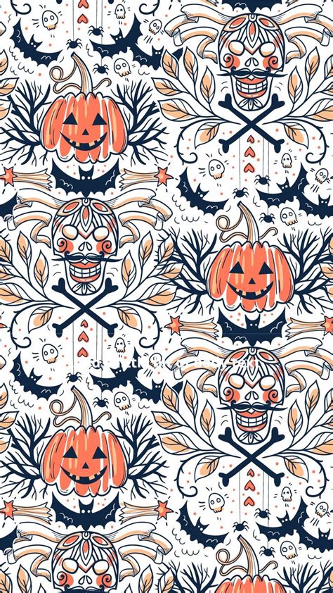 an orange and black pattern with pumpkins on it