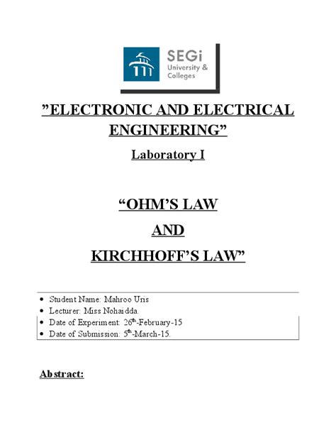 (DOC) Ohm's Law & Kirchhoff's Law Lab Report | Mahroo Uris - Academia.edu