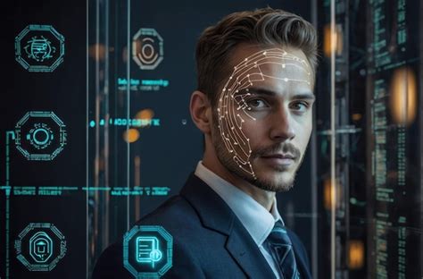 Premium Photo | Man with Digital Facial Recognition Markings