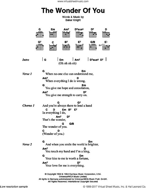 The Wonder Of You sheet music for guitar (chords) v2