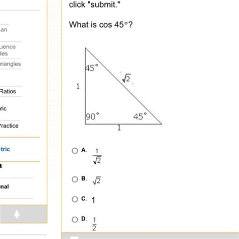 What is cos 45? Please HELP !!! - brainly.com