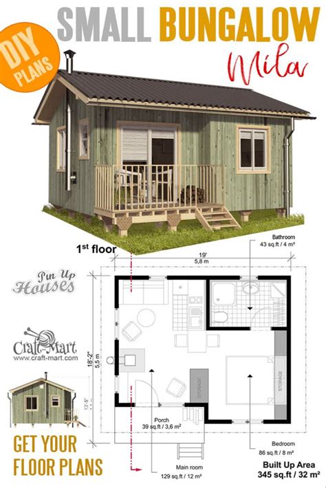 small house plans with the floor plan and measurements to make it look like a tiny cabin