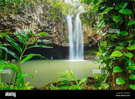 Beautiful Tropical Waterfall in Hawaii Stock Photo - Alamy