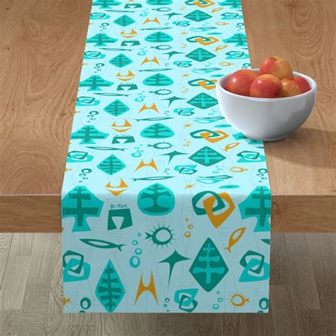 TABLE RUNNER MID Century Modern Blue Abstract Modernism Retro Cotton ...