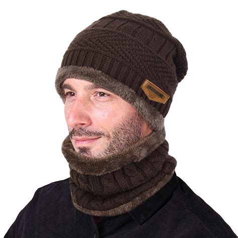 2 Pieces Men Winter Hats + Men Scarf, Beanie Hat For Men Winter Caps and Circle Scarf with ...