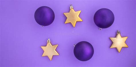 Christmas Banner With Purple Balls And Gold Stars On A Purple Background, Ideal For December And ...