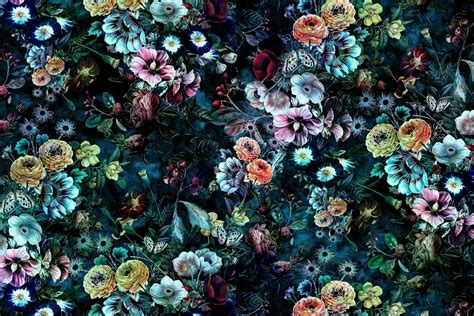 Exotic Floral In The Night Garden Wallpaper | Wall Mural | Happywall