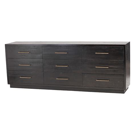 Modern Burnished Black 9 Drawer Large Wooden Dresser | Zin Home