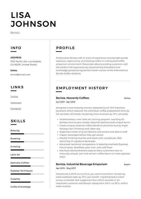 18 Barista Resume & Cv Examples & Guide