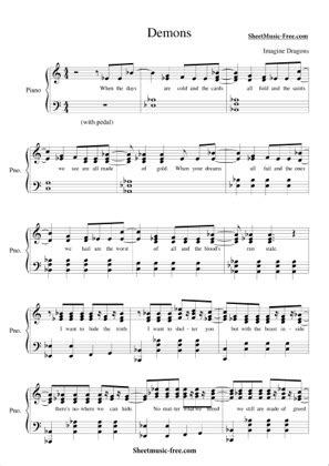 Demons - Imagine Dragons Free Piano Sheet Music PDF