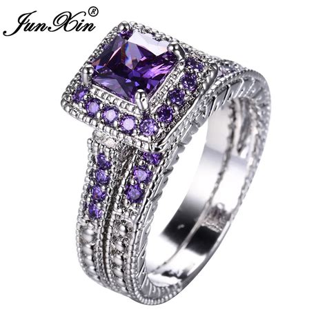 Aliexpress.com : Buy JUNXIN Luxury Female Purple Square Zircon Ring ...