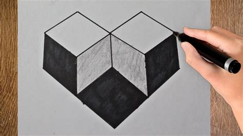 How to draw a 3D drawing ! Simple Geometric Shape optical Illusion ! 3d ...