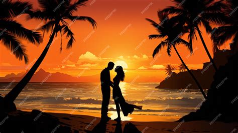 Premium AI Image | Silhouette of romantic couple on sunset beach tropic