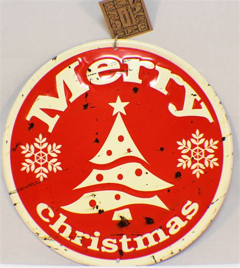 Merry Christmas Vintage Inspired Distressed Round Tree Decor Sign Santa Red | Dragonfly Whispers