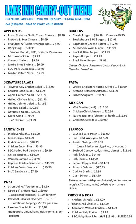 Lake Inn Carry-out Menu - 2020 - Lake Inn Lapeer