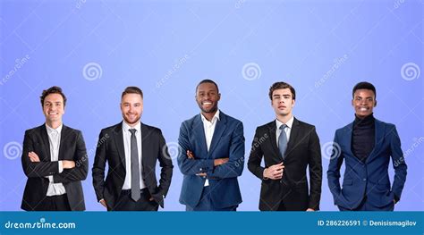 Successful Businessmen Portraits Working Together in Row, Copy S Stock Image - Image of copy ...